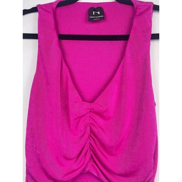 Naked Wardrobe Ruched Front Crop Top in Fuchsia Size 1 Small - Picture 2 of 7